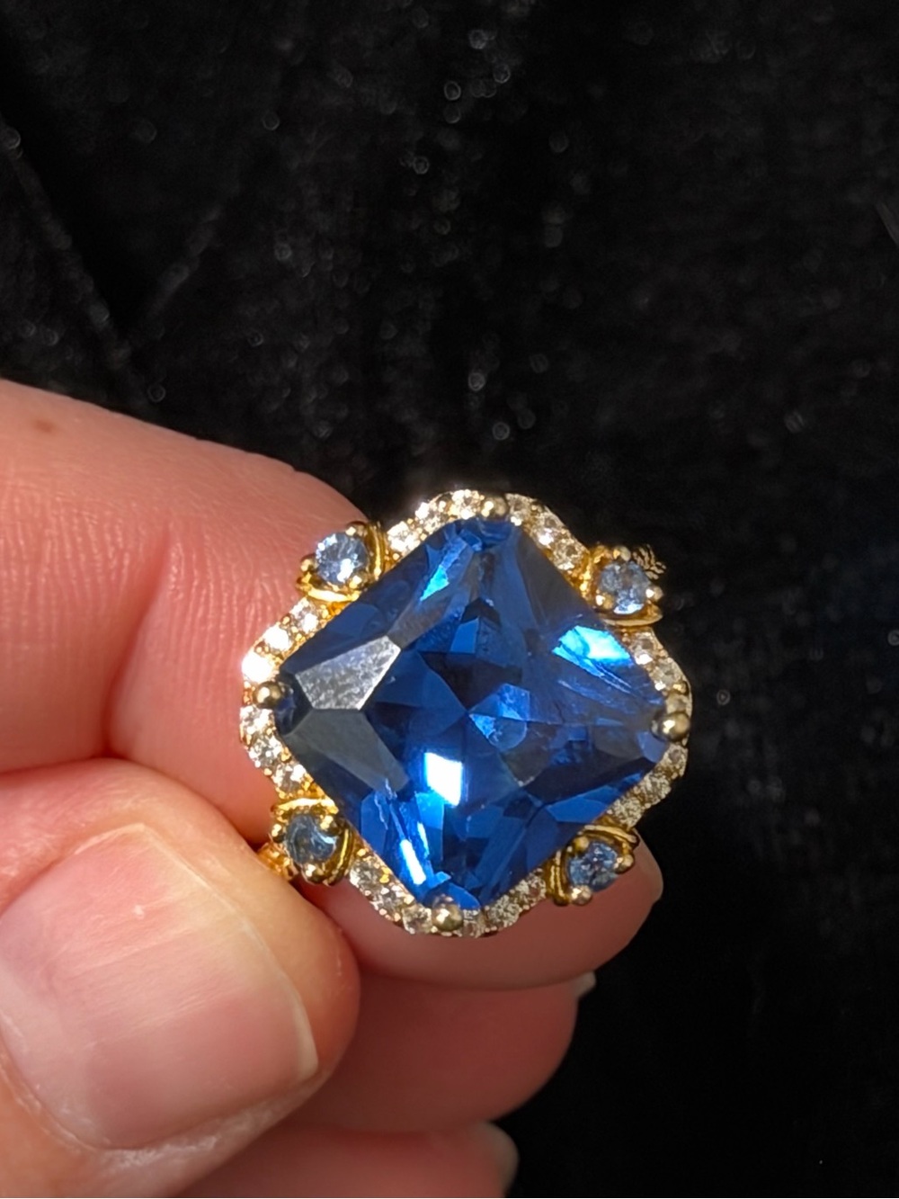 Gold-Tone Blue Crystal Statement Ring - Women Jewelry